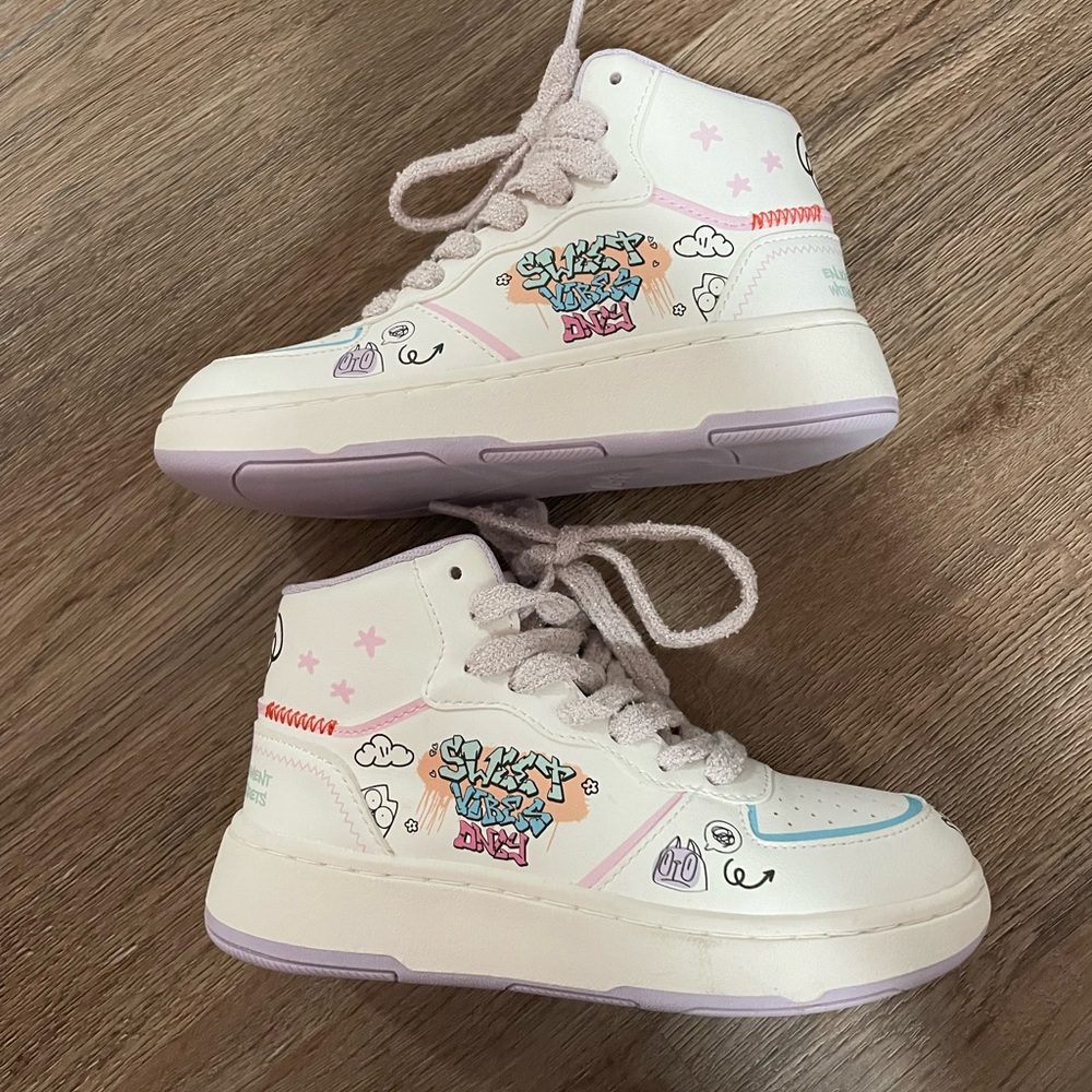Zara Kids White and Purple High-Top Sneakers